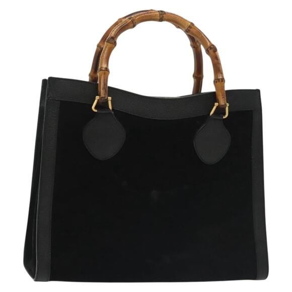 GUCCI Bamboo Hand Bag Suede Black Gold 002 1186 002 1186 - Picture 1 of 16
